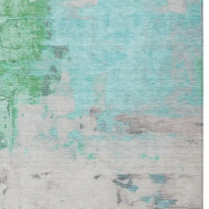 Teal Blue And Green Abstract Washable Indoor Outdoor Area Rug Photo 3