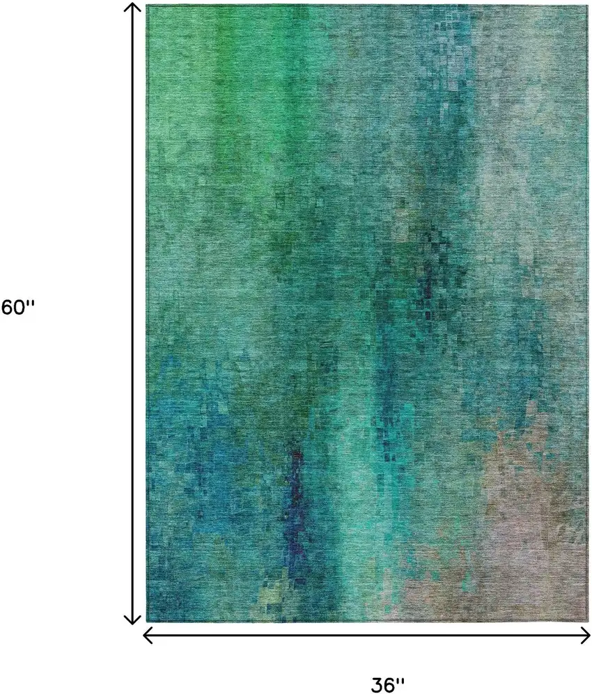 Teal Blue And Green Abstract Washable Indoor Outdoor Area Rug Photo 3