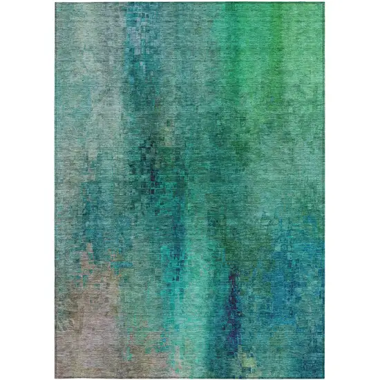 Teal Blue And Green Abstract Washable Indoor Outdoor Area Rug Photo 5
