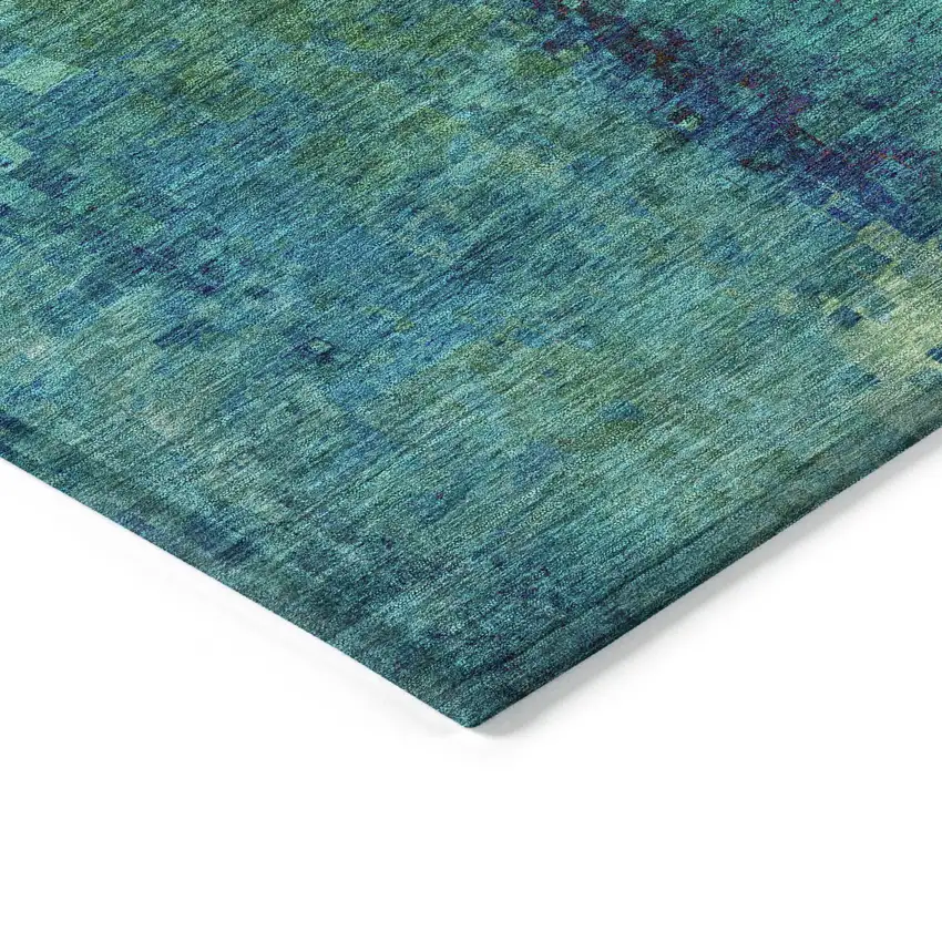 Teal Blue And Green Abstract Washable Indoor Outdoor Area Rug Photo 6