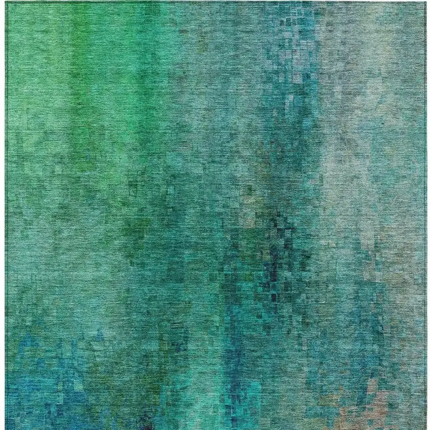 Teal Blue And Green Abstract Washable Indoor Outdoor Area Rug Photo 7