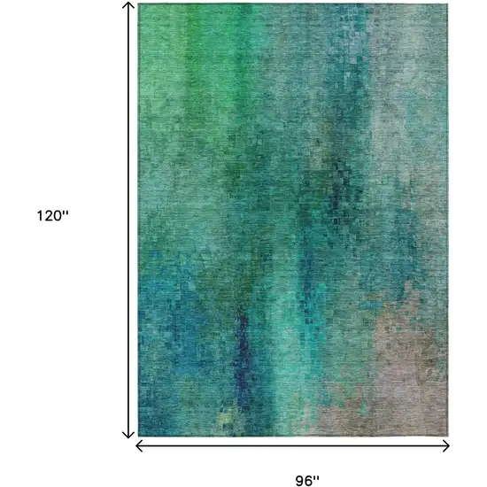 Teal Blue And Green Abstract Washable Indoor Outdoor Area Rug Photo 3