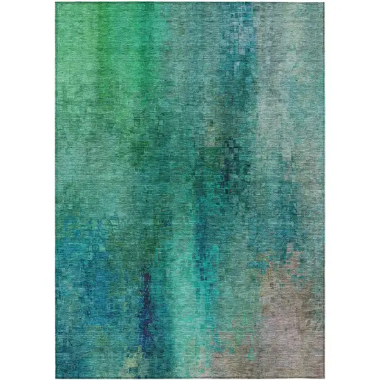 Teal Blue And Green Abstract Washable Indoor Outdoor Area Rug Photo 2