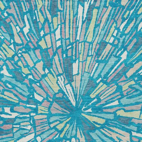 Teal Blue And Green Abstract Washable Indoor Outdoor Area Rug Photo 3