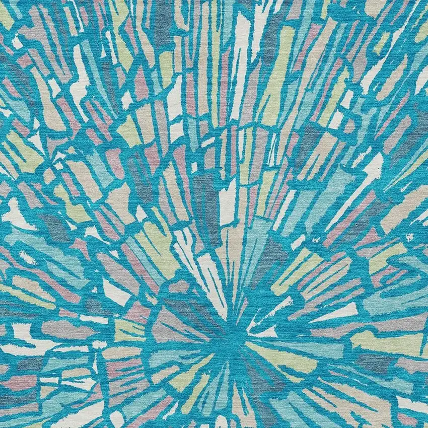 Teal Blue And Green Abstract Washable Indoor Outdoor Area Rug Photo 3