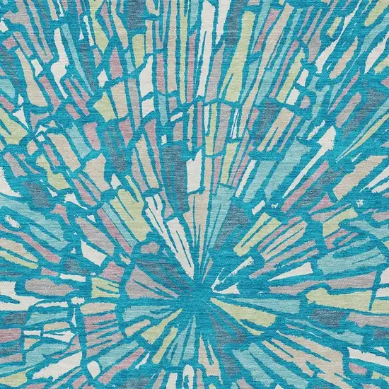 Teal Blue And Green Abstract Washable Indoor Outdoor Area Rug Photo 3