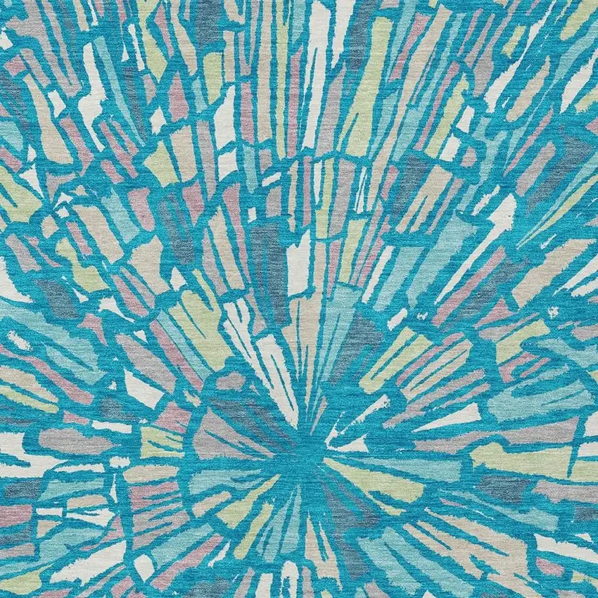 Teal Blue And Green Abstract Washable Indoor Outdoor Area Rug Photo 3