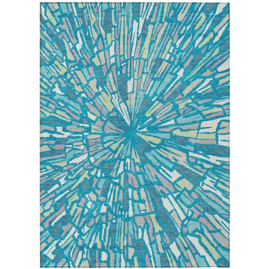 Teal Blue And Green Abstract Washable Indoor Outdoor Area Rug Photo 2