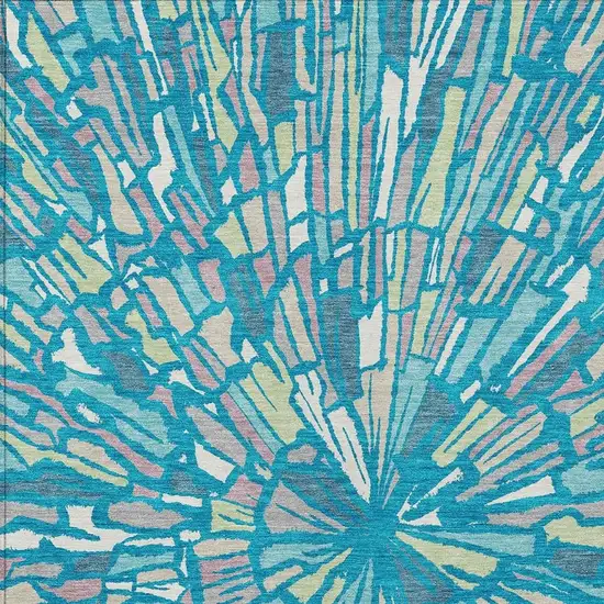Teal Blue And Green Abstract Washable Indoor Outdoor Area Rug Photo 3