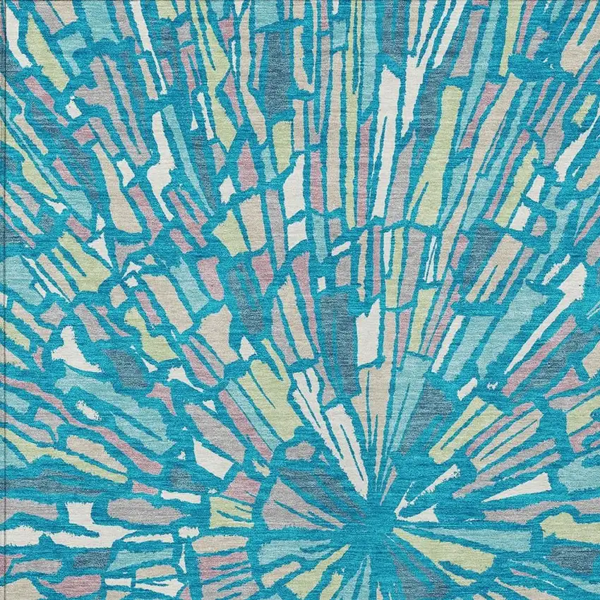 Teal Blue And Green Abstract Washable Indoor Outdoor Area Rug Photo 3