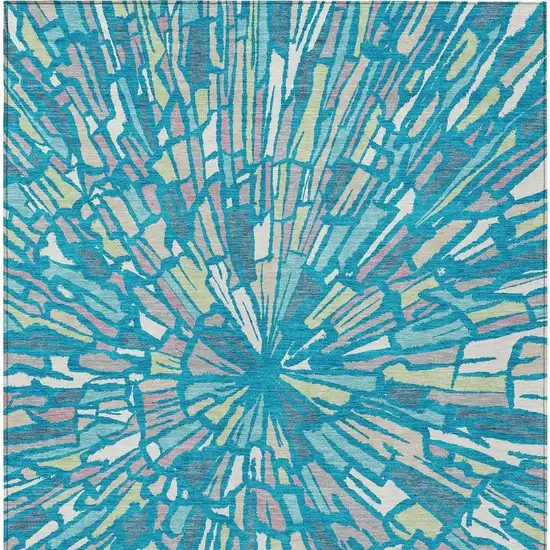 Teal Blue And Green Abstract Washable Indoor Outdoor Area Rug Photo 4