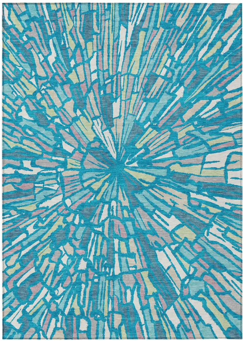 Teal Blue And Green Abstract Washable Indoor Outdoor Area Rug Photo 2