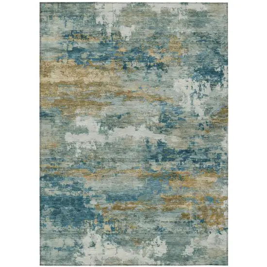Teal Blue And Green Abstract Washable Indoor Outdoor Area Rug Photo 2