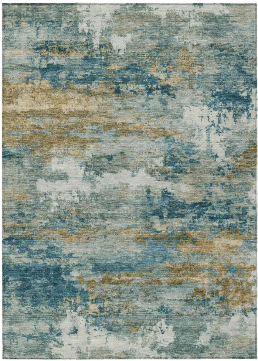Teal Blue And Green Abstract Washable Indoor Outdoor Area Rug Photo 2