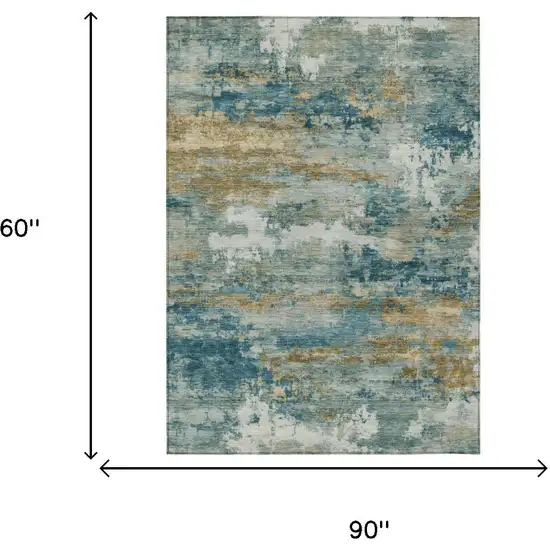 Teal Blue And Green Abstract Washable Indoor Outdoor Area Rug Photo 5