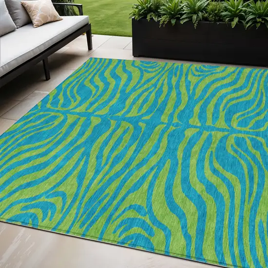 Teal Blue And Green Animal Print Washable Indoor Outdoor Area Rug Photo 1
