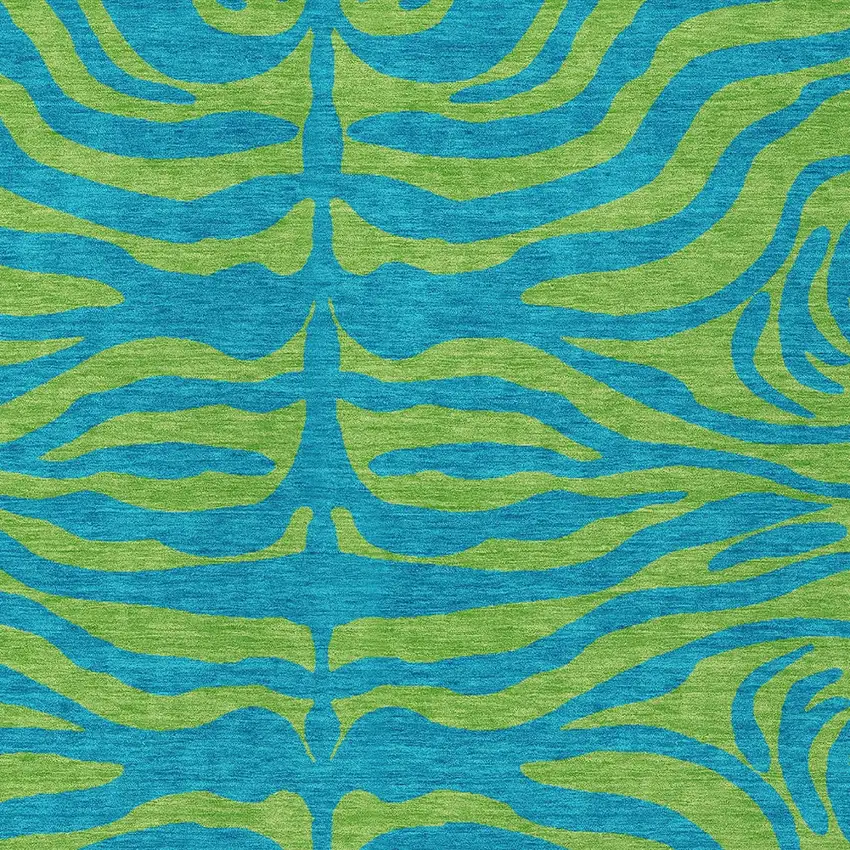 Teal Blue And Green Animal Print Washable Indoor Outdoor Area Rug Photo 6