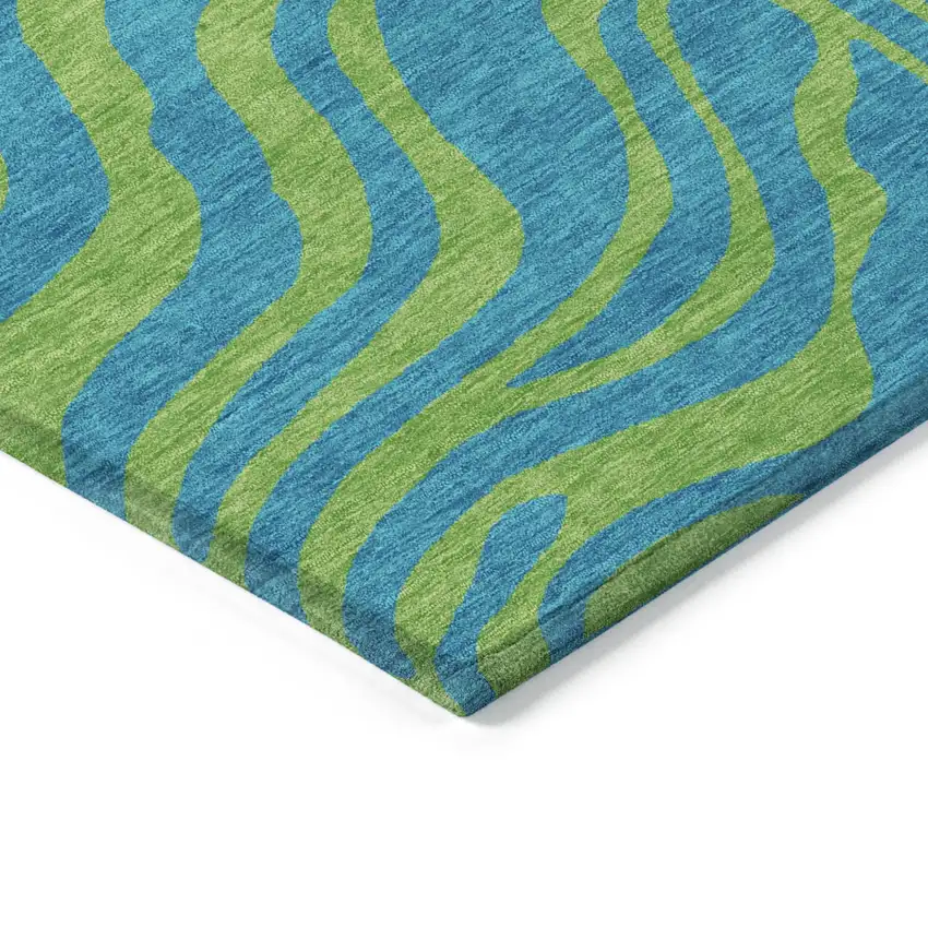 Teal Blue And Green Animal Print Washable Indoor Outdoor Area Rug Photo 4