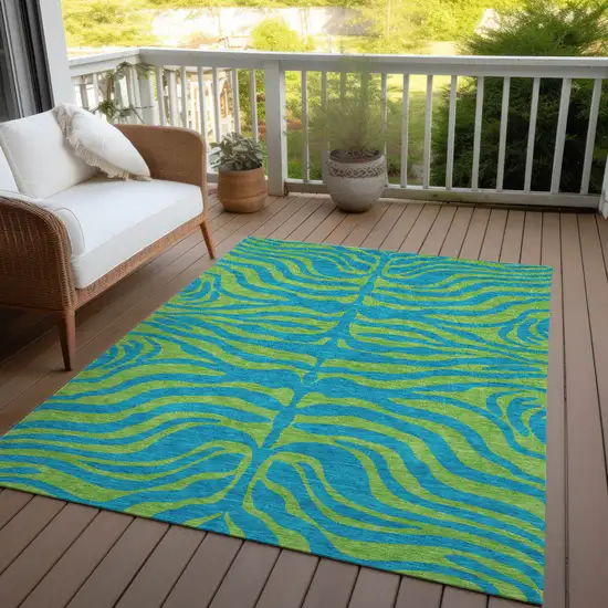 Teal Blue And Green Animal Print Washable Indoor Outdoor Area Rug Photo 8