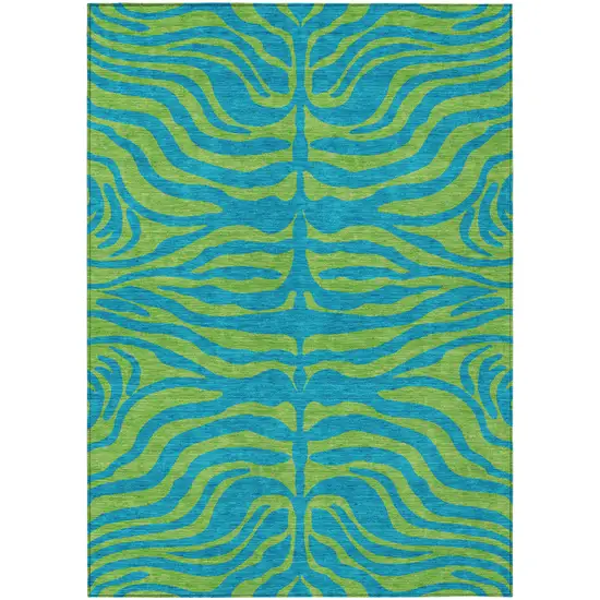 Teal Blue And Green Animal Print Washable Indoor Outdoor Area Rug Photo 2