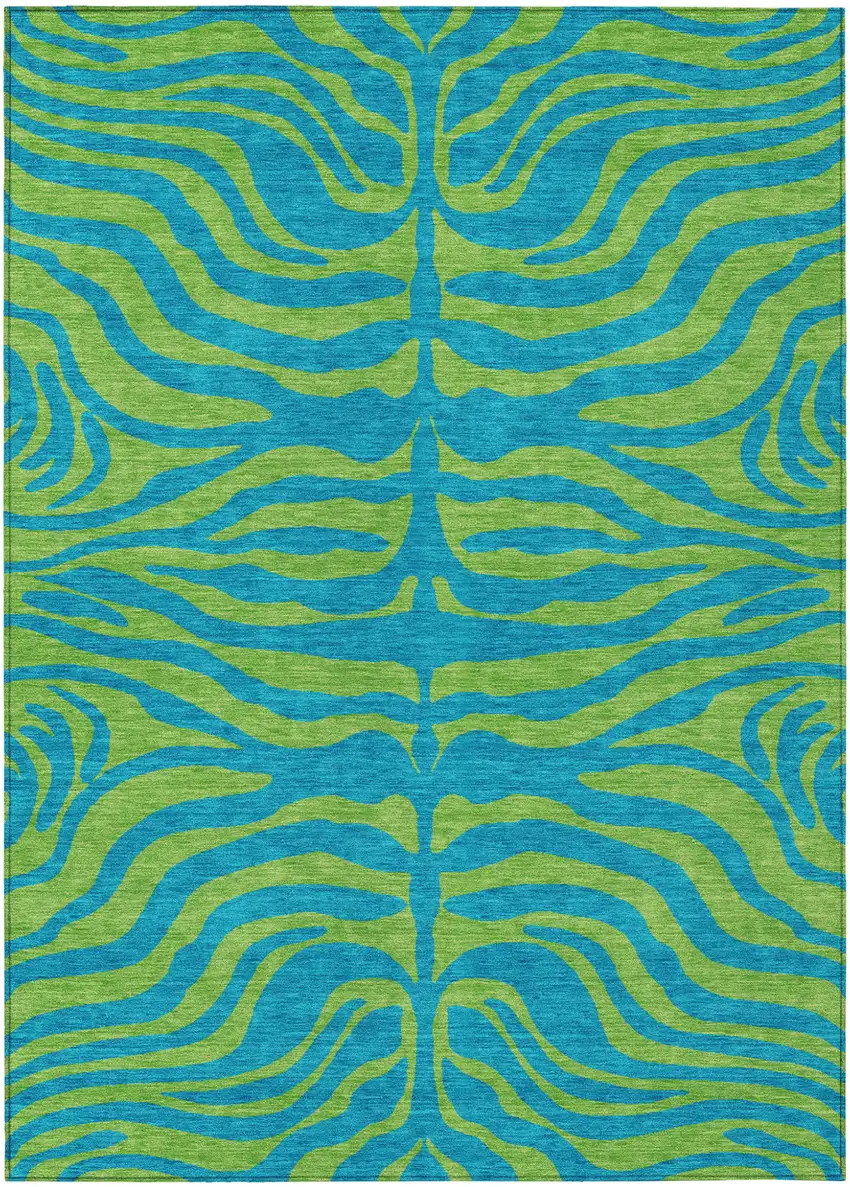 Teal Blue And Green Animal Print Washable Indoor Outdoor Area Rug Photo 2