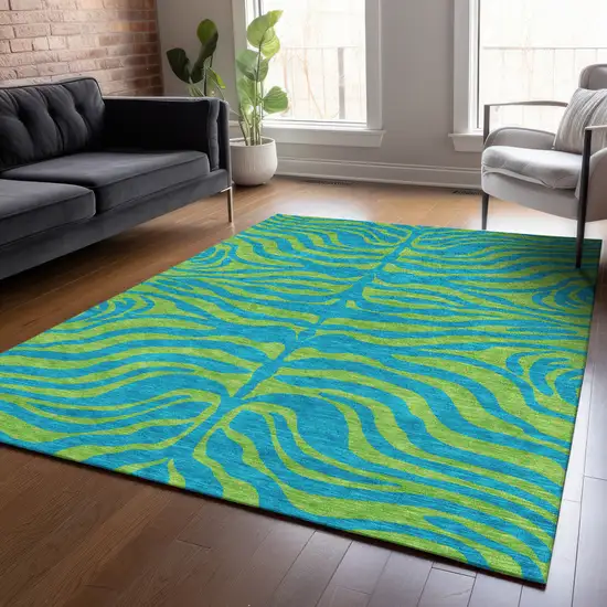 Teal Blue And Green Animal Print Washable Indoor Outdoor Area Rug Photo 9