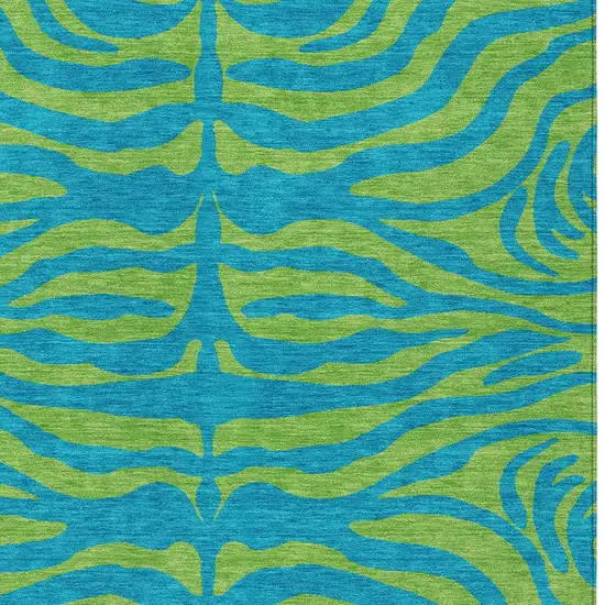 Teal Blue And Green Animal Print Washable Indoor Outdoor Area Rug Photo 6