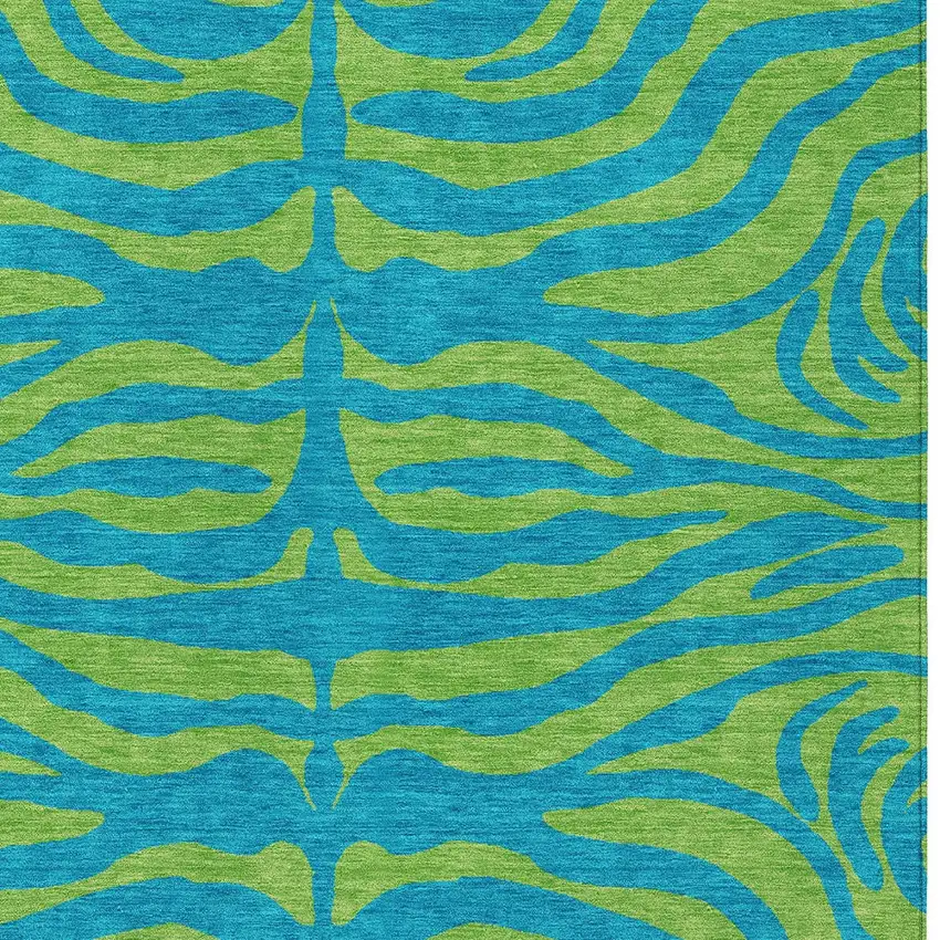 Teal Blue And Green Animal Print Washable Indoor Outdoor Area Rug Photo 6