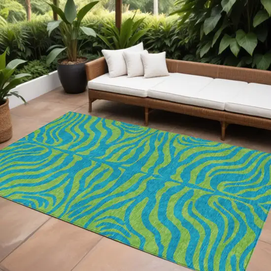 Teal Blue And Green Animal Print Washable Indoor Outdoor Area Rug Photo 1