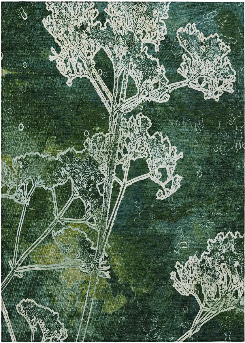 Teal Blue And Green Floral Washable Indoor Outdoor Area Rug Photo 2