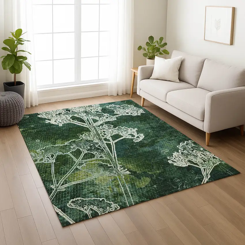 Teal Blue And Green Floral Washable Indoor Outdoor Area Rug Photo 8