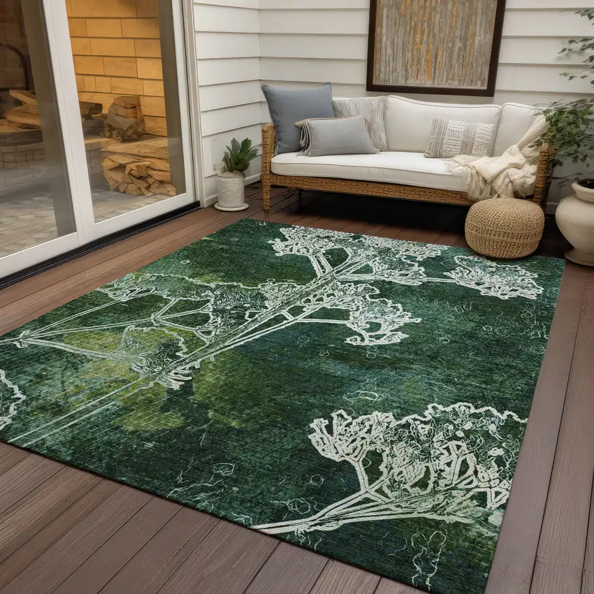 Teal Blue And Green Floral Washable Indoor Outdoor Area Rug Photo 9