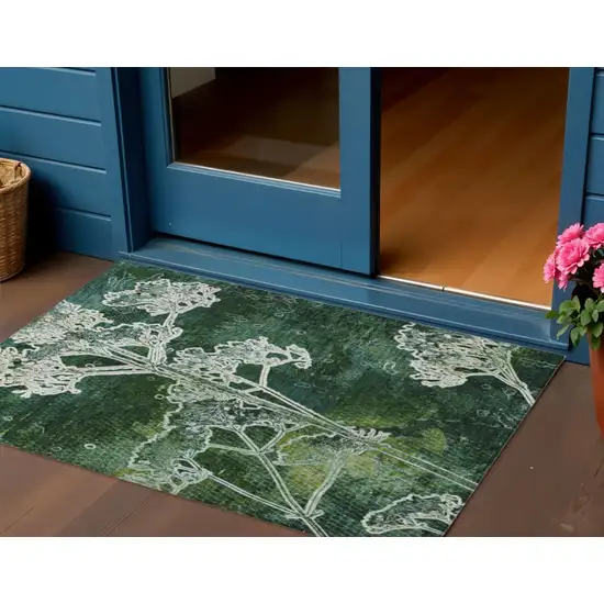 Teal Blue And Green Floral Washable Indoor Outdoor Area Rug Photo 1