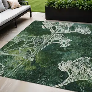 Photo of Teal Blue And Green Floral Washable Indoor Outdoor Area Rug