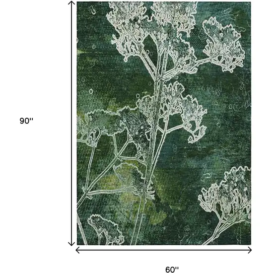 Teal Blue And Green Floral Washable Indoor Outdoor Area Rug Photo 3