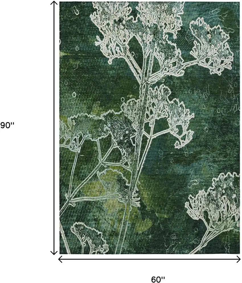 Teal Blue And Green Floral Washable Indoor Outdoor Area Rug Photo 3