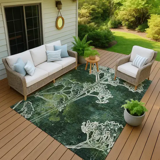 Teal Blue And Green Floral Washable Indoor Outdoor Area Rug Photo 8