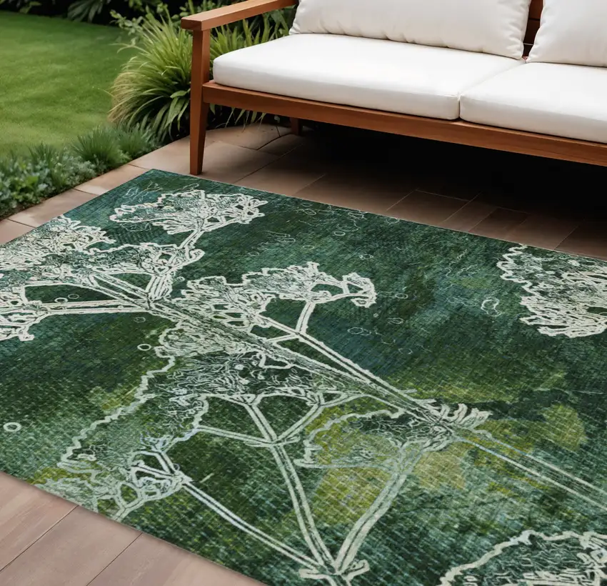 Teal Blue And Green Floral Washable Indoor Outdoor Area Rug Photo 1