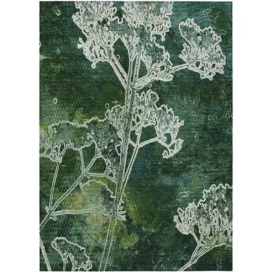 Teal Blue And Green Floral Washable Indoor Outdoor Area Rug Photo 2