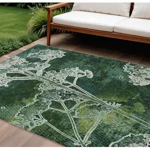 Photo of Teal Blue And Green Floral Washable Indoor Outdoor Area Rug