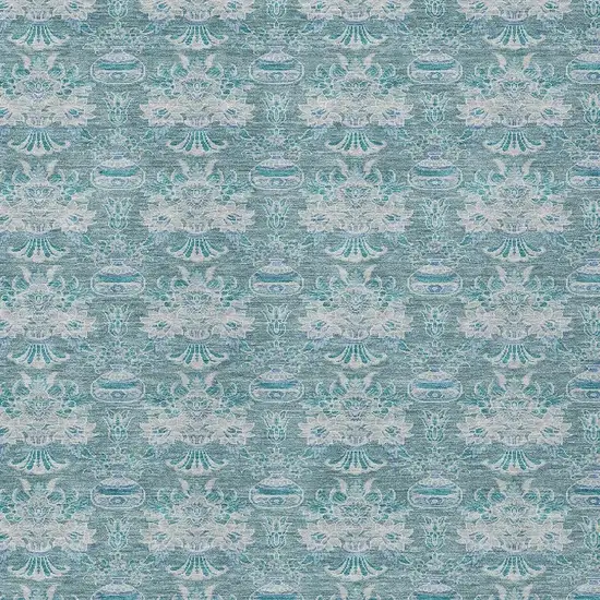 Teal Blue And Green Floral Washable Indoor Outdoor Area Rug Photo 3