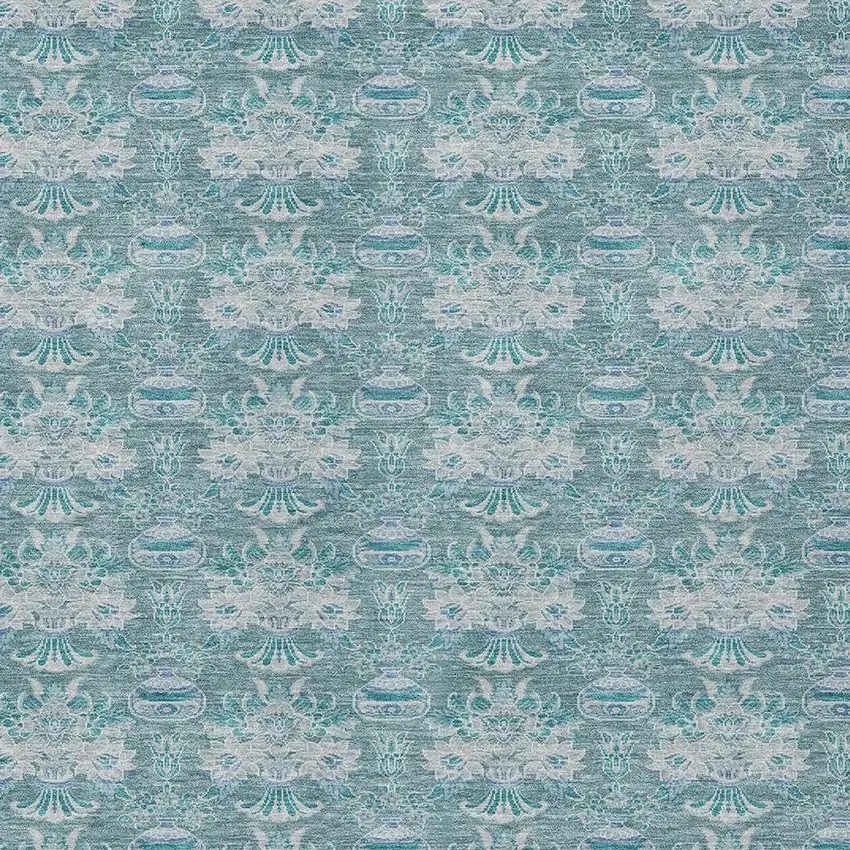 Teal Blue And Green Floral Washable Indoor Outdoor Area Rug Photo 3