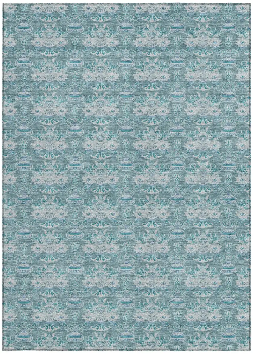 Teal Blue And Green Floral Washable Indoor Outdoor Area Rug Photo 4