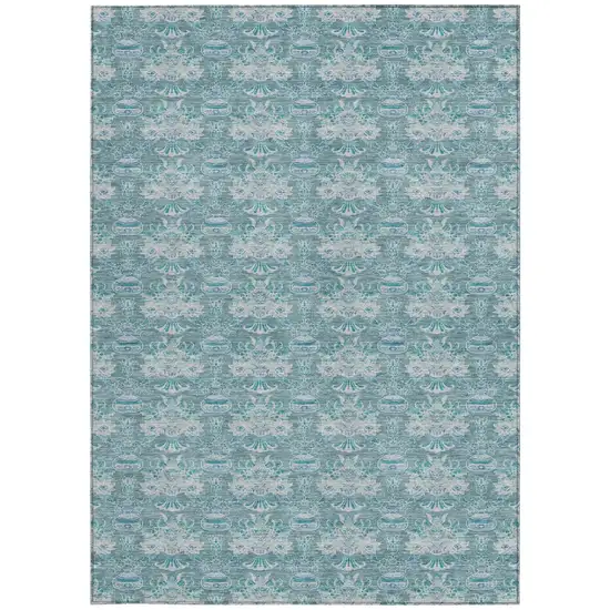 Teal Blue And Green Floral Washable Indoor Outdoor Area Rug Photo 4