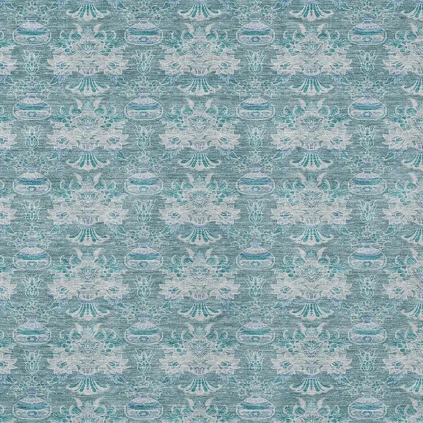 Teal Blue And Green Floral Washable Indoor Outdoor Area Rug Photo 5