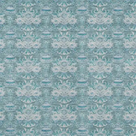 Teal Blue And Green Floral Washable Indoor Outdoor Area Rug Photo 5