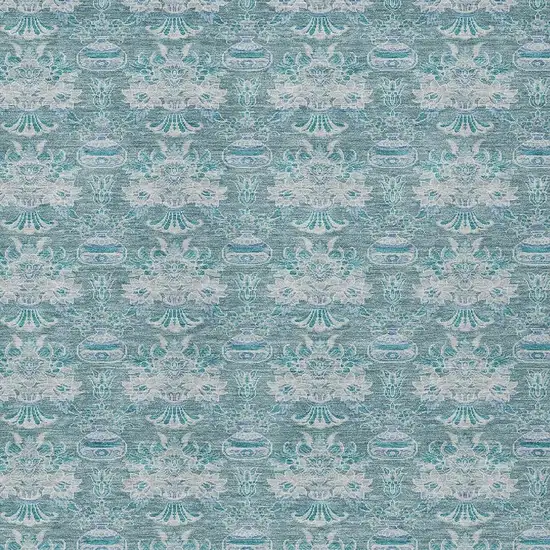 Teal Blue And Green Floral Washable Indoor Outdoor Area Rug Photo 5