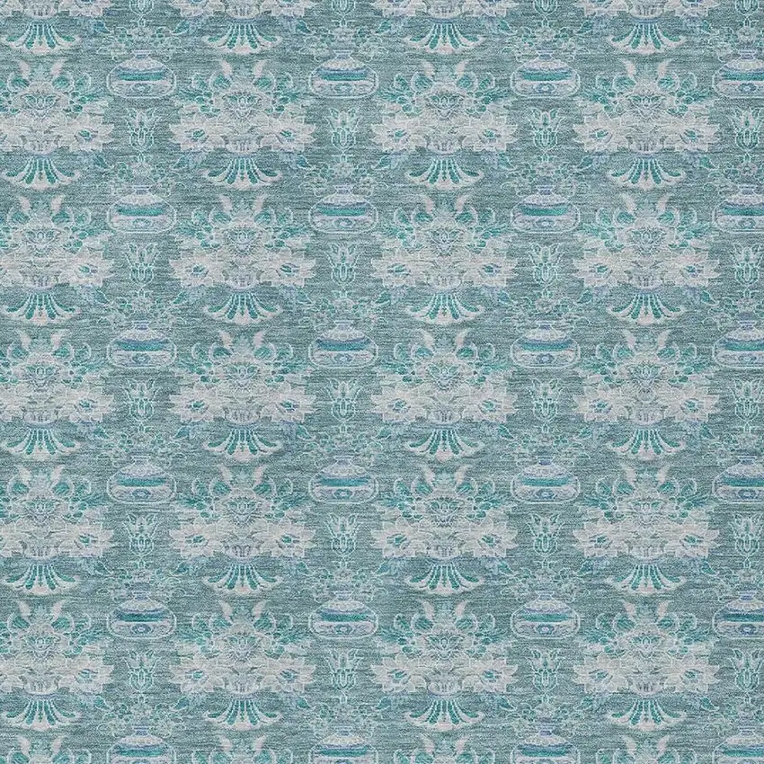 Teal Blue And Green Floral Washable Indoor Outdoor Area Rug Photo 5