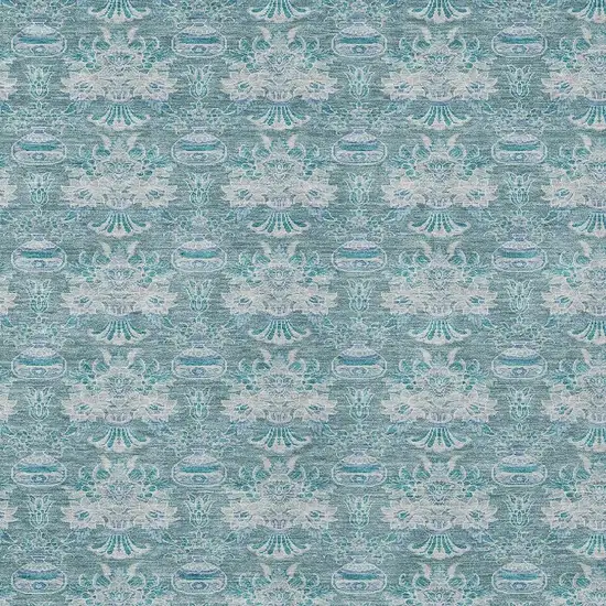 Teal Blue And Green Floral Washable Indoor Outdoor Area Rug Photo 3