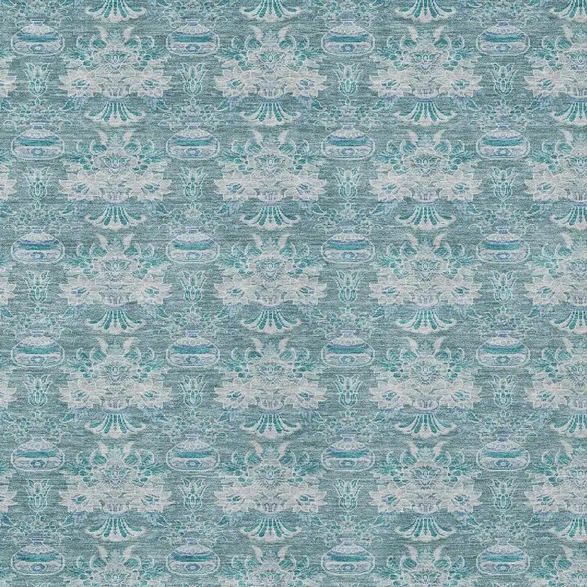 Teal Blue And Green Floral Washable Indoor Outdoor Area Rug Photo 3